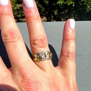 Vintage 14k gold and diamond curb chain ring size 6